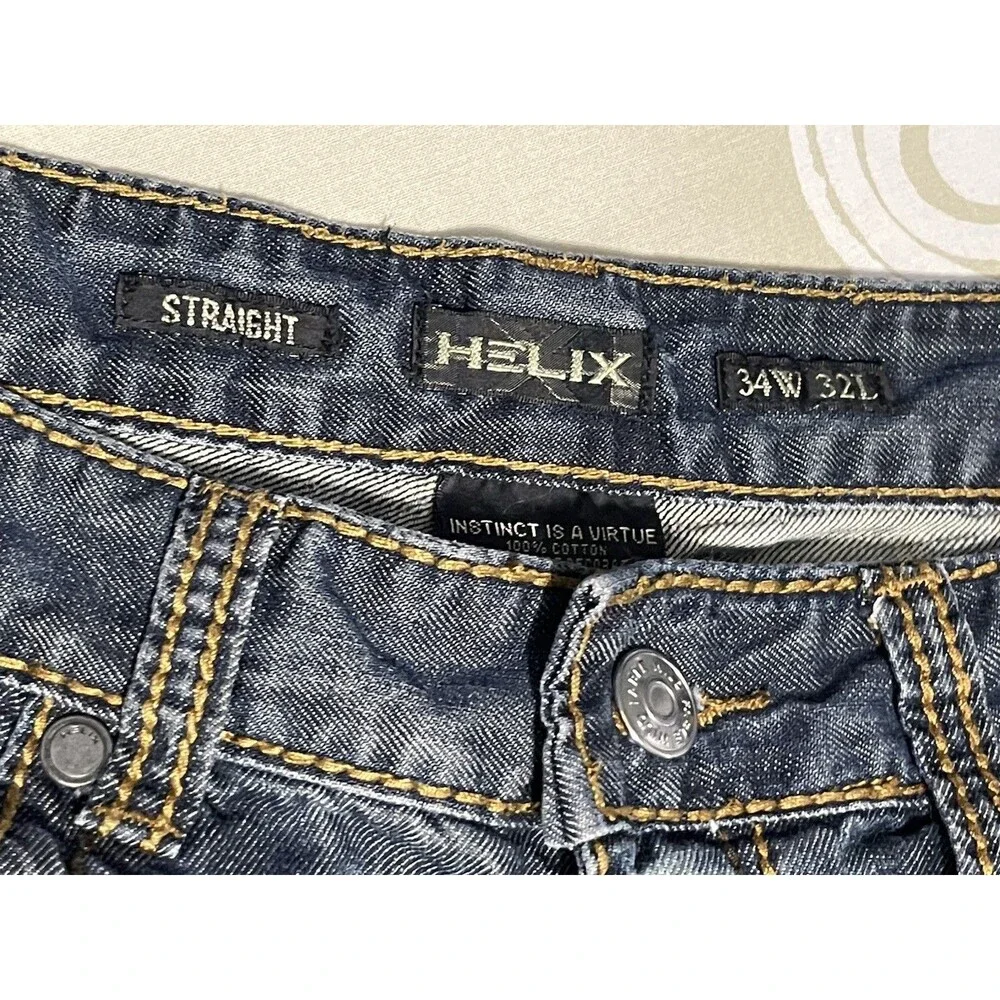 Helix 34 X 32 Men's Custom Graphic Denim Jeans - Peace & Leaf Bleach Wash